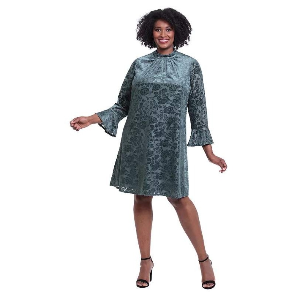 London Times Teal Floral Long Sleeve Dress